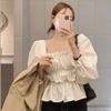 Primavera coreana novo elegante quadrado colar fungo renda top tomara que caia bolha camisa camisa curta para as mulheres