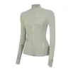 Jaqueta LU com gola alta e zíper dourado, casaco esportivo de manga longa, top de alta elasticidade slim-fit para corrida, fitness e yoga para mulheres