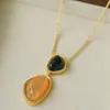 Collar Geométrico de Piedra Natural en Bloques de Color Estilo Ins Europeo y Americano para Mujer, Cadena de Cuello Versátil y Elegante