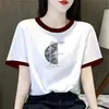 Comércio Exterior Transfronteiriço Nova Camiseta de Manga Curta Estilo Chinês para Mães de Meia-Idade, Blusa Solta Tamanho Grande Feminina de Manga Meia-Manga, Camiseta Básica