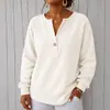 2026 Ropa de Mujer Europea y Americana Transfronteriza Otoño e Invierno Nuevo Camiseta de Manga Larga de Pana con Cuello en V de un Botón Holgada Casual Color Sólido