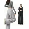 Pantalones de chándal grises para mujer Otoño Invierno 2026 Nuevos Pantalones de chándal de cintura alta pierna recta sueltos adelgazantes Pantalones de pierna ancha tipo guadaña para mujer