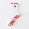 Calcetines de Yoga Antideslizantes para Mujer hasta Media Pantorrilla con Encaje Bordado de Cerezas para Entrenamiento Fitness Deportivos Calcetines Profesionales de Pilates