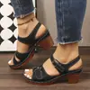 Sandalias de Verano Europeas y Americanas Transfronterizas Estilo Europeo Tacón Grueso Huecas para Mujer Cierre Mágico Boca de Pez Tacones Altos Venta al por Mayor Verano Más Vendido