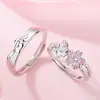 Anel de Casal Sakura sob o Monte Fuji, Estilo Floresta Acessível Luxo Abertura Gota de Óleo Anel Ajustável, Doce Anel de Flor para Dedo Indicador