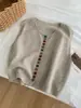 Chaleco de punto retro coreano colorido con botones y cuello redondo para mujer, adecuado para usar en capas en otoño e invierno, cárdigan sin mangas, suéter chaleco juvenil y versátil