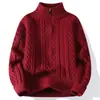 Otoño Invierno Nuevo Estilo Moda Suéter de Punto Trenzado Cuello Alto Medio con Cremallera Ropa de Punto Talla Grande Engrosado Casual Camisa Base