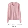 Nova coleção de outono 100% caxemira pura estilo old money gola V trançado suéter casual feminino folgado
