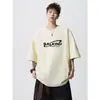 Camiseta de Manga Corta Pesada 220g para Hombre Verano Hombro Suelto Camiseta de 7 Puntos Oversize Joker Manga Media Manga Media