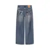 Jeans de pierna ancha bordados estilo retro americano de otoño para mujer, diseño de alta costura, corte holgado, versátiles, adelgazantes, de pierna recta, largos hasta el suelo, modernos