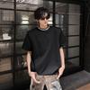 Camiseta de Verano para Hombre Estilo Americano de Manga Corta con Escote Nicho, Hombreras con Tachuelas de Diamante, Manga Media Rígida Pesada