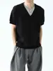 Camiseta de Punto Manga Corta con Parches Falsos de Dos Piezas Transfronteriza Cuello en V para Hombre Verano Estilo Old Money Holgada Informal Perezosa Camiseta Superior