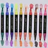 Plumón de doble punta y doble color con brillantina, nuevo plumón nacarado, bolígrafo de gel de color para diario de dibujo artístico de estudiante, bolígrafo fluorescente