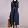 Nuevo Chaleco de Mezclilla sin Mangas con Capucha Holgado Largo Tallas Grandes Otoño 2024 para Ropa de Mujer Simple Holgado Moderno