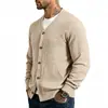 2026 Outono/Inverno Europeu e Americano Masculino Transfronteiriço Botão Jacquard Cor Sólida Solta Casual Moletom Jaqueta de Tricô Vintage