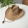 Chapéu de palha masculino para atividades ao ar livre Chapéu de palha estilo Western Jeans chapéu de palha chapéu de palha feminino montanhismo acampamento lazer versátil chapéu de sol para atividades ao ar livre beira-mar