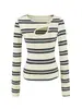 Top retro a rayas de manga larga, corte entallado, estilo francés, puro deseo, diseño elegante, camiseta adelgazante con transparencias para mujer, nueva colección de otoño