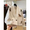 Chaqueta Corta de Lino Elegante con Bordado Pesado Único y Hermoso Cuello en V Cardigan de Otoño para Mujer