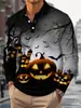 Impresión Digital 3D Murciélago de Halloween Cabeza de Calabaza Camisa Polo Clásica para Hombre Cuello Campana Casual Cómoda Otoño Invierno Manga Larga