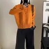 Suéter de punto de invierno para mujer con cuello semialto y botones, nuevo estilo transfronterizo, top de punto versátil de color liso con un diseño elegante