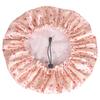 Touca de banho à prova d'água extra grande e fresca Touca de banho de camada dupla espessada para mulheres com impressão multicolorida touca de cuidados com o cabelo tampa de máscara de cabelo ajustável