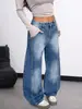 Comercio exterior transfronterizo artículos de liquidación europeos y americanos de Amazon jeans lavados en azul con dobladillo curvo pantalones banana holgados cónicos para mujer
