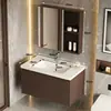 Gabinete de baño combinado de aluminio espacial de panal SPC de 40 cm de ancho con lavabo cerámico integrado y tocador