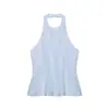 Para Comércio Exterior Transfronteiriço Europeu e Americano Roupas Femininas Aliexpress Venda Quente Verão Sexy Versátil Gola Halter Afunilamento na Cintura Blusa Regata com Babado