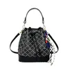 Bolso Cubo de Moda para Mujer Nuevo Estampado Geométrico Bolso Pequeño Color Contrastante Estilo Coreano Sencillo y Elegante Bolso de Hombro Cruzado con Cordón