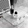 Caixa Organizadora de Acrílico Transparente com Padrão de Onda d'Água de Luxo Leve para Mesa de Casa Organizador de Cosméticos Skincare Utensílios Cesta de Armazenamento
