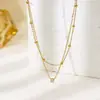 Elegante e Requintado Pequeno Diamante Redondo Aço Inoxidável Camada Dupla Colar 18K Versátil Luxo Leve Corrente da Clavícula Atacado