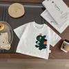Camiseta de Manga Corta con Cuello Redondo, Estilo Nuevo 2025 para Niños, Dinosaurio Delgado, Explosiones de Verano, Fresca, Transpirable, Holgada, Top Versátil
