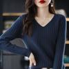 Suéter de Punto de Manga Larga con Cuello en V de Nuevo Estilo de Primavera y Otoño para Mujer, Suéter Corto a la Moda para Capas, Top Cálido y Versátil