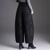 Calça pantalona jacquard estilo chinês para mulheres, nova coleção outono/inverno 2026, cintura alta, corte solto, comprimento cropped, calça casual fashion e versátil