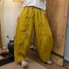 Primavera Nuevo 2025 Pantalones Casuales de Lino Estilo Retro Cintura Elástica Sueltos Artísticos Pantalones Torre