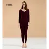 Conjunto de Ropa Interior Térmica de Otoño para Mujer con Cuello en V 100% Algodón Ajuste Delgado Capa Base Sin Costuras Conjunto Cálido