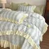 Novo Lençol de Cama Dupla Camada de Gaze Estilo Retrô Francês Imitação de Algodão Floral Algodão Lavado Conjunto de Quatro Peças, 100% Algodão, Lavável à Máquina, Atacado de Fábrica