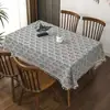 Mantel de imitación algodón-lino con estampado floral pequeño estilo pastoral americano, impermeable y a prueba de aceite, para mesas de café y mesas de comedor, con borlas de lujo ligero y tela decorativa vintage