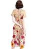 Vestido de Malha com Decote V e Fenda, Bordado Pesado com Apliques Estéreo, Elegante Vestido de Verão com Manga Bufante