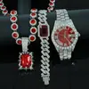 Collar Pulsera Reloj Set Colgante Rectangular de Piedra Preciosa Corazón de Océano Retro Regalo de Alta Gama para Hombres