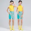 Ropa de Baile para Niñas, Chaleco Amarillo de Cuello Alto, Atuendo de Práctica, Atuendo de Presentación, Modelo de Entrenamiento de Yoga Jazz