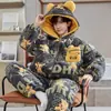 Pijama de Coral para Hombre Invierno Forrado de Felpa Espesor Otoño e Invierno Día Tres Capas Acolchado Ropa de Casa para Adolescentes