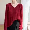 Suéter de punto de lana de terciopelo con cuello en V retorcido estilo vintage para mujer, suéter fino de manga larga para otoño e invierno, capa base cálida