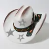 Sombrero Negro de Fieltro para Chica Picante con Tachuelas de Estrella, Sombrero Vaquero Occidental con Adornos de Estrella Plateada con Purpurina, Plumas con Cuentas, Sombrero Estilo Retro Dulce y Genial