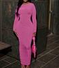 Vestido Kardashian Europeo y Americano 2022 Otoño Nuevo Color Puro Cuello Redondo Manga Larga Ajustado Cena Elegante Falda Larga para Mujer
