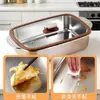 Sartén rectangular de acero inoxidable para asar pescado, bandeja profunda engrosada para uso doméstico, uso comercial para estufas de inducción, con tapa para cocinar cangrejos de río