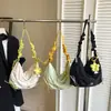 Bolsa con Cordón de Flores para Mujer, Tela de Nailon Ligera, Gran Capacidad, Bolso de Hombro Único/Debajo del Brazo, Aspecto de Alta Gama 2025, Bolso Casual Plegado