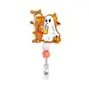 Novo Porta-Crachá Retrátil de Acrílico com Contas de Fantasma para Halloween com Glitter e Design Giratório