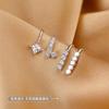 Pinzas para Orejas Chapadas en Plata de Ley S925 para Mujer, Estilo Coreano, Incrustadas con Diamantes, de Doble Capa, Pendientes Cortos Dulces, Pinzas para Orejas sin Perforar
