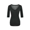 699-2026 Estilo Nuevo Primavera/Verano Top Casual de Cuello V Puro Deseo para Mujer, Ajuste Ceñido Sexy Adelgazante Camiseta de Manga Media